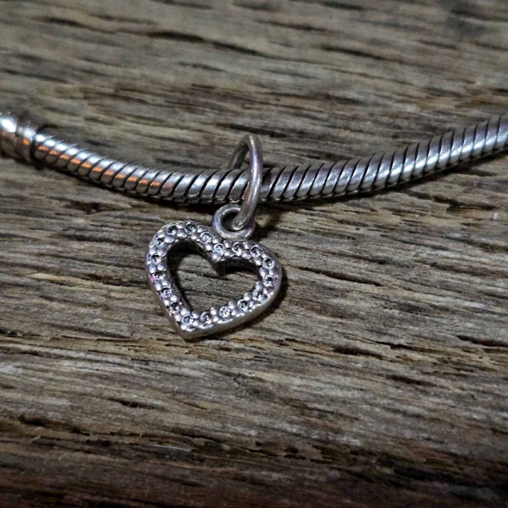 EUC PANDORA Retired Sterling Silver CZ Heart Charm